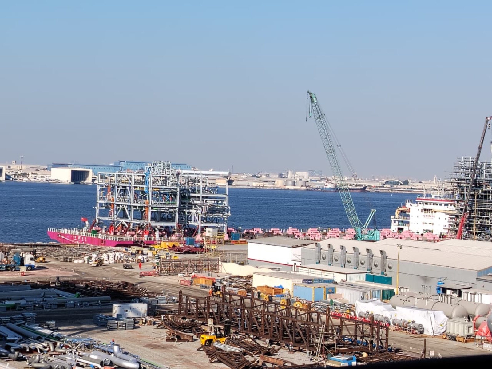 Fabricated process module being loaded onto a barge, Dubai