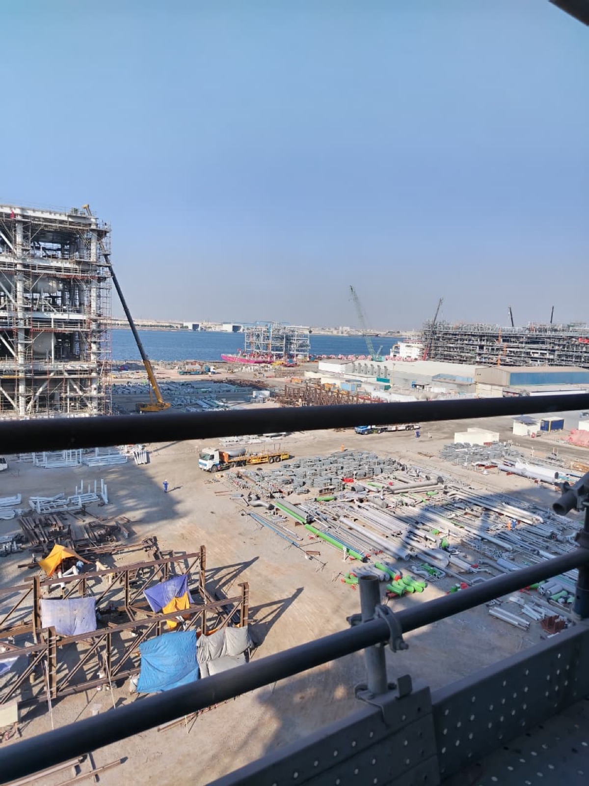 Piping fabrication yard with spools staged for installation